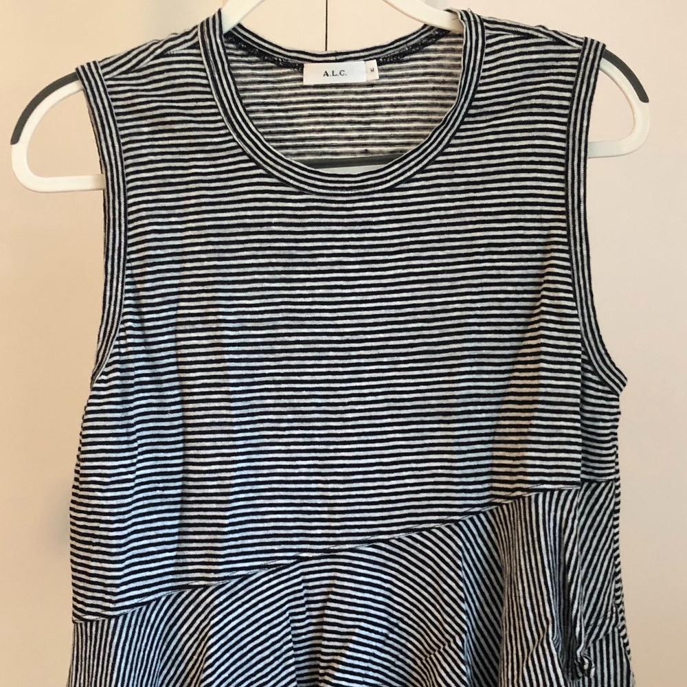 A.L.C. 100% Linen White Blue Tank Sleeveless